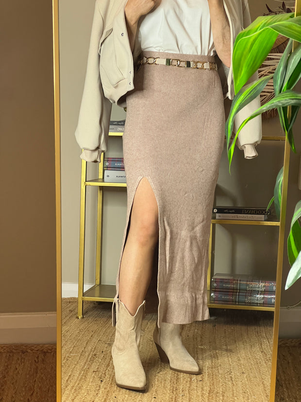 Harper Knitted Midi Skirt - Taupe