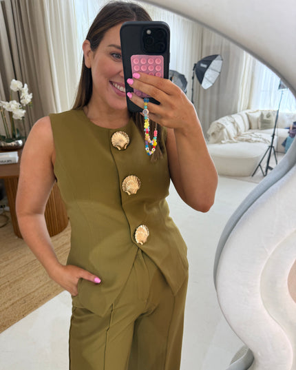 Tailored Seashell Waistcoat - Olive