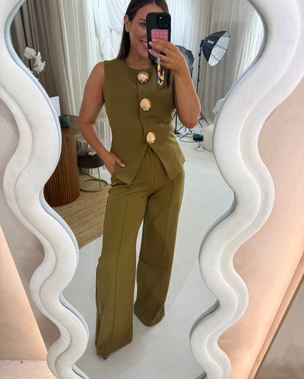 Tailored Seashell Waistcoat - Olive