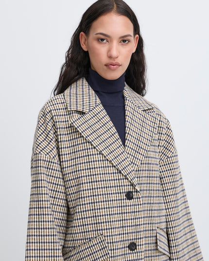 Emmalu Coat - Dark Navy Multi Check