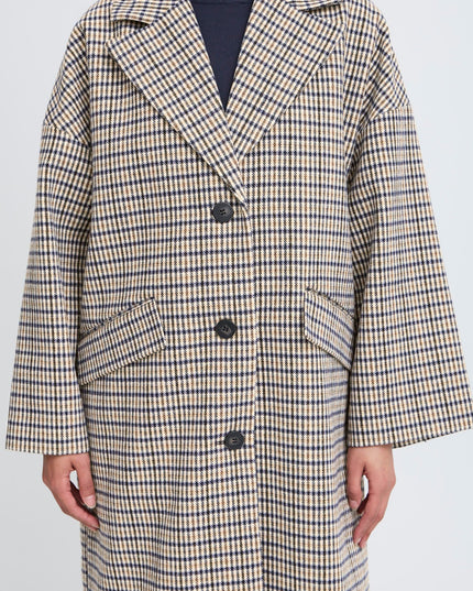 Emmalu Coat - Dark Navy Multi Check
