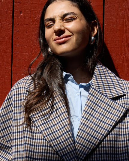 Emmalu Coat - Dark Navy Multi Check