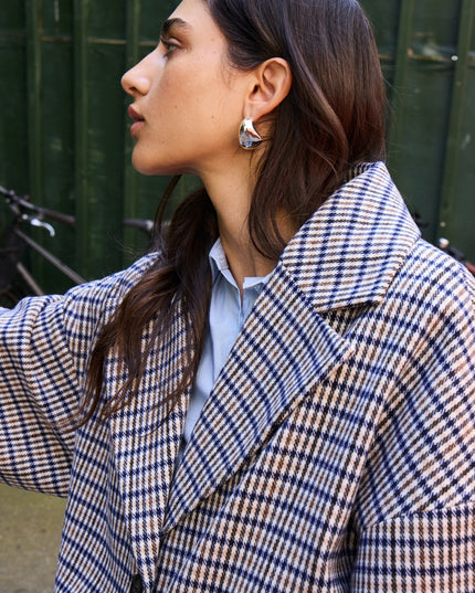 Emmalu Coat - Dark Navy Multi Check