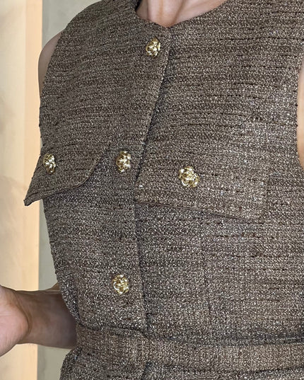 Tweed Belted Waistcoat - Brown