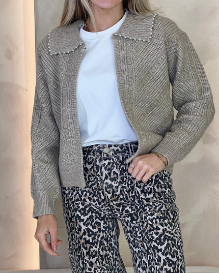 French Connection Kitty Pearl Cardigan - Almond Neutral