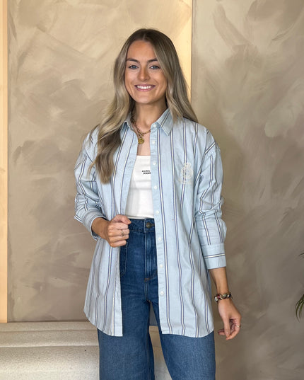 Guess Jeans Stripe Embroidery Shirt - Blue