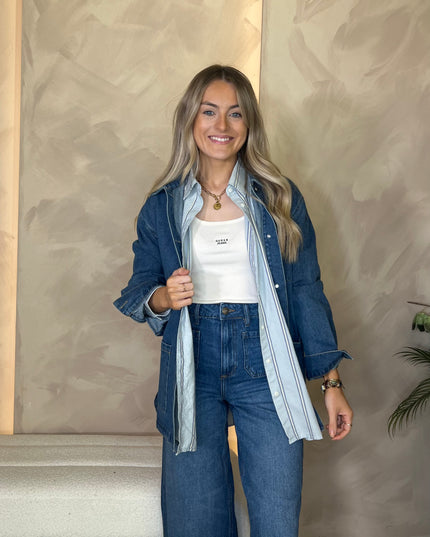 Guess Jeans Stripe Embroidery Shirt - Blue