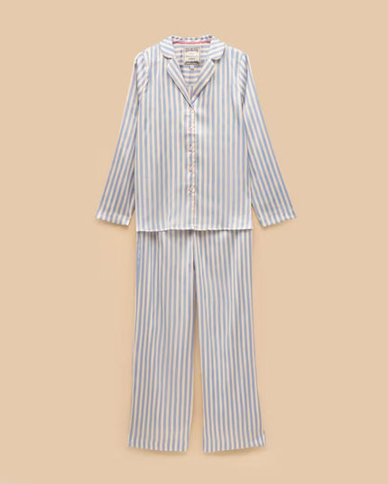 Joules Bonnie Satin Pyjama Set - Blue Stripe
