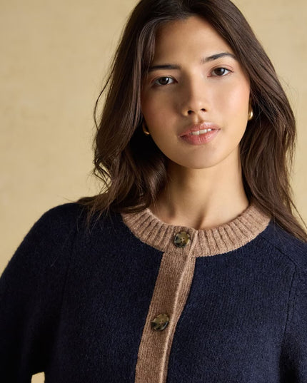 Joules Nora Knitted Cardigan - Navy/Tan