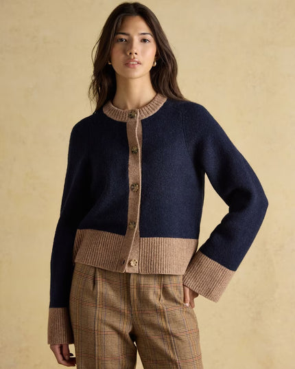 Joules Nora Knitted Cardigan - Navy/Tan