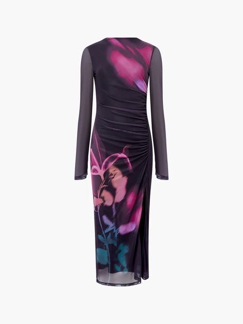 French Connection Smokey Placement Floral Dress Blackout Multi