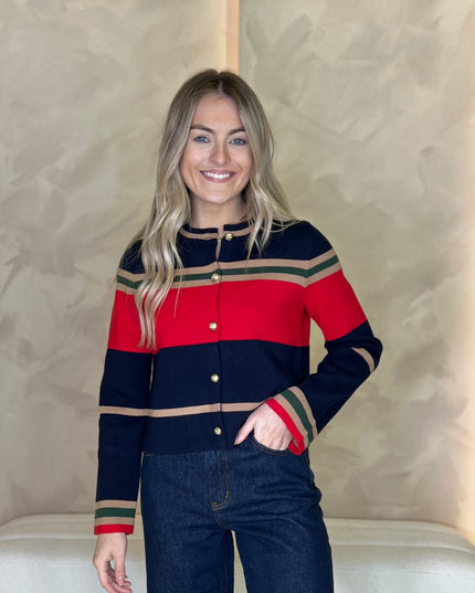 Constance Stripe Knitted Cardigan - Navy