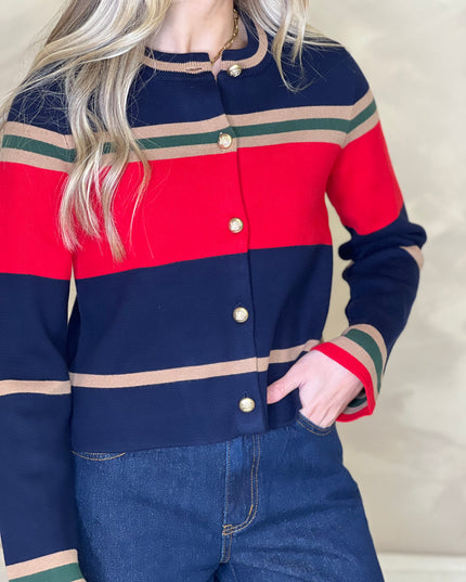 Constance Stripe Knitted Cardigan - Navy