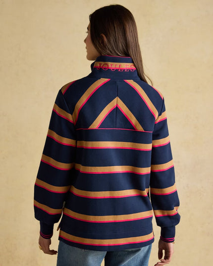 Burnham Funnel Neck Quarter Zip Sweatshirt - Navy/Tan Stripe
