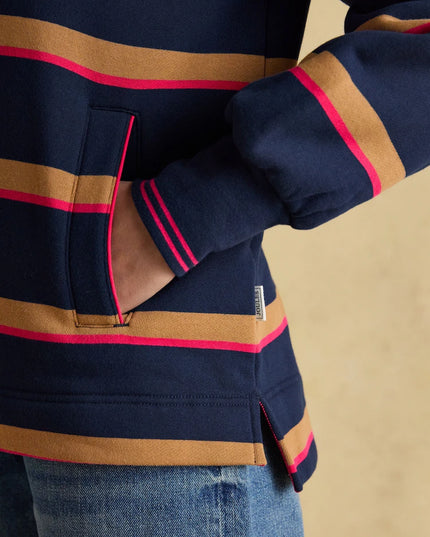 Burnham Funnel Neck Quarter Zip Sweatshirt - Navy/Tan Stripe