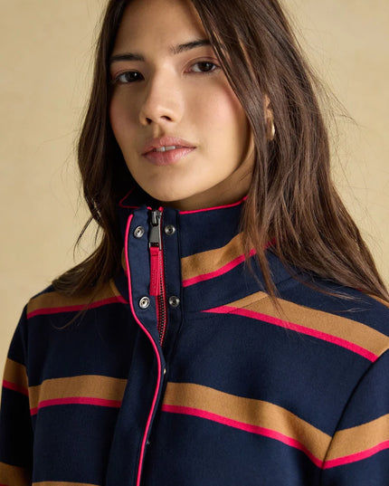 Burnham Funnel Neck Quarter Zip Sweatshirt - Navy/Tan Stripe
