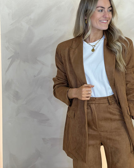 Oversized Suede Blazer - Camel