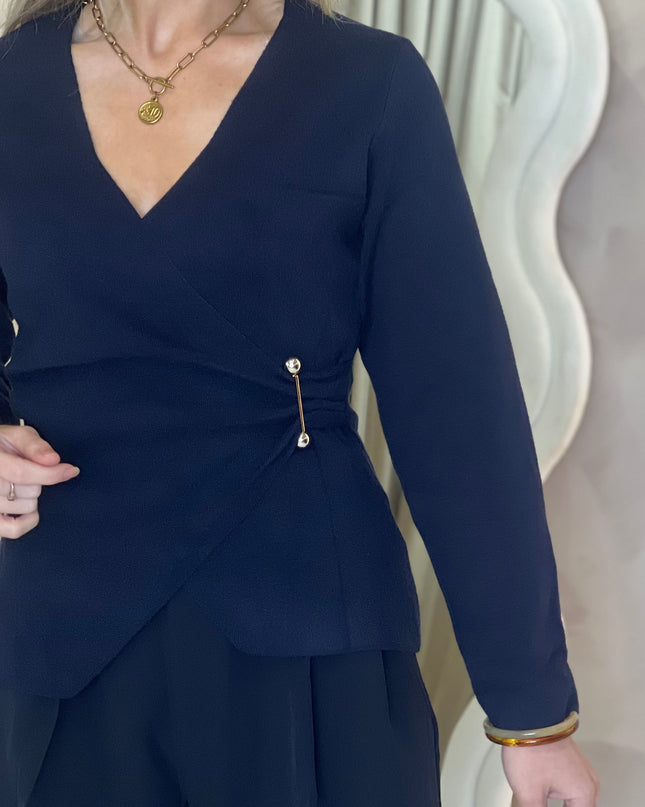 Fine Knit Wrap Top - Marine