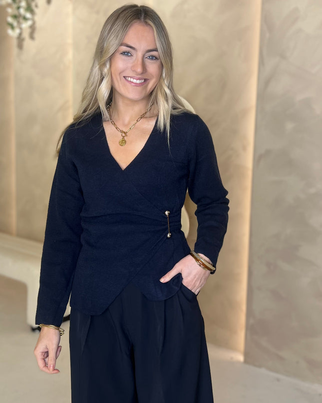 Fine Knit Wrap Top - Marine