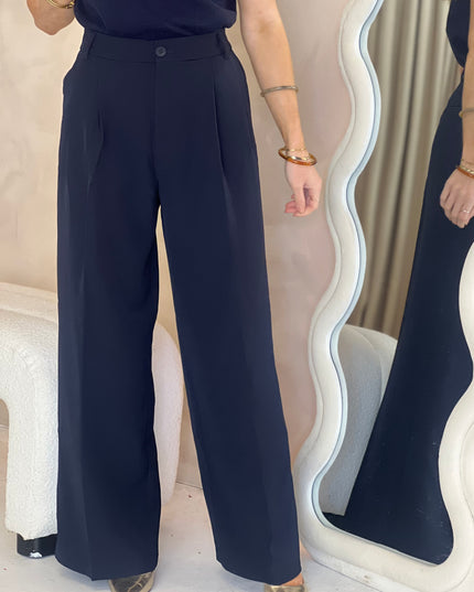 Wide Leg Tailored Trouser - Marine