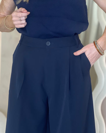 Wide Leg Tailored Trouser - Marine
