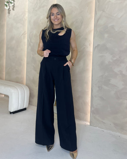 Wide Leg Tailored Trouser - Marine