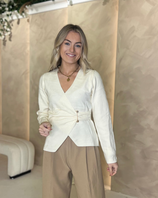 Fine Knit Wrap Top - Cream
