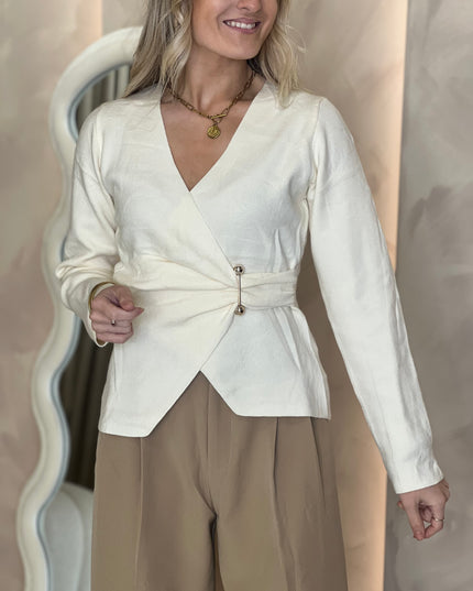 Fine Knit Wrap Top - Cream