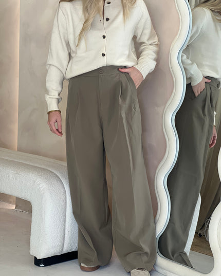Wide Leg Tailored Trouser - Dusky Sage