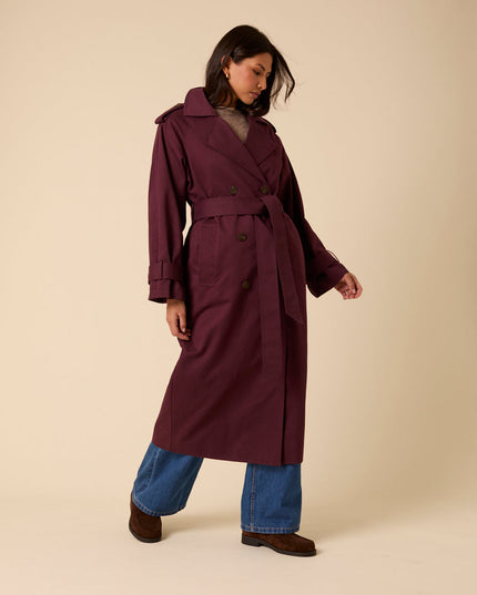 Okasan Double Breasted Trench Coat - Burgundy