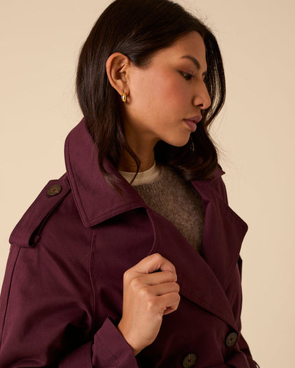 Okasan Double Breasted Trench Coat - Burgundy