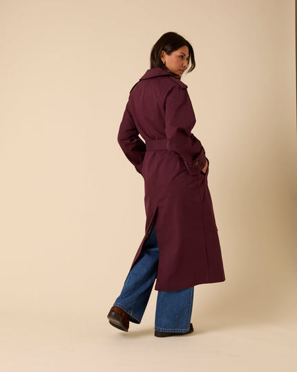 Okasan Double Breasted Trench Coat - Burgundy