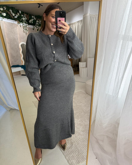 Cardigan and Midi Skirt Set - Grey