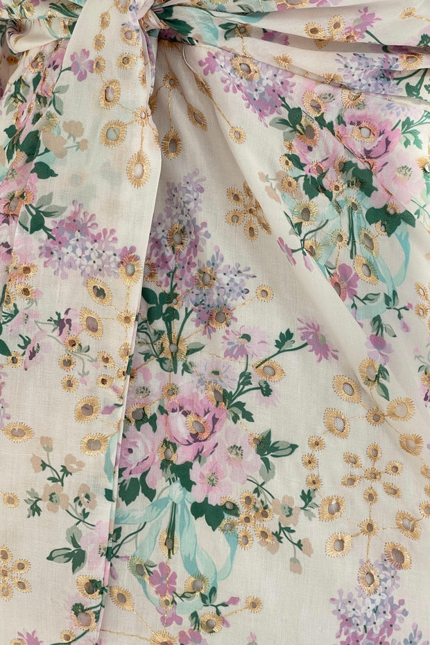 Jemima Wrap Detail Mini Broidery Dress - Floral
