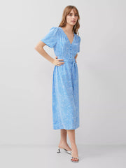 French Connection Bernice Elitan Button Dress - Blue Mist