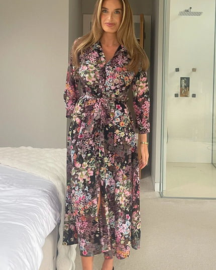 Angela Black Floral Shirt Maxi Dress