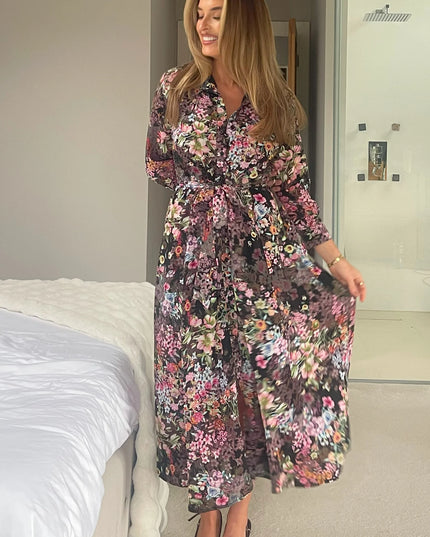 Angela Black Floral Shirt Maxi Dress