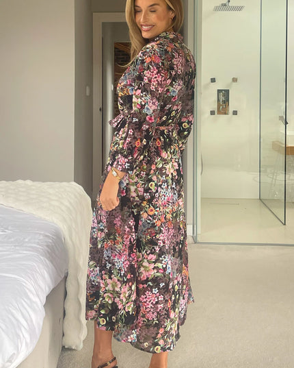 Angela Black Floral Shirt Maxi Dress