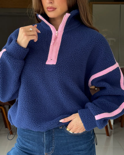 Lulu Contrast Binding 1/4 Zip Fleece Navy