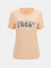 Guess Sequin Logo Tee - Coral