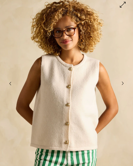 Joules Holly Button Vest - Cream