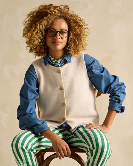 Joules Holly Button Vest - Cream