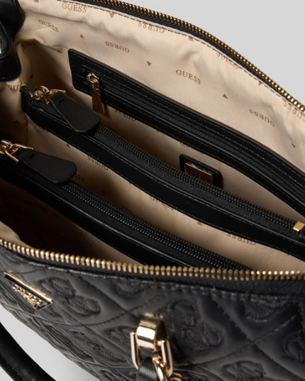 Guess Adelasia Embossed Satchel - Black