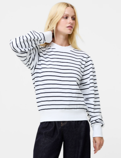 French Connection Sunday Sweat Striped Sweatshirt - Linen White/Blue