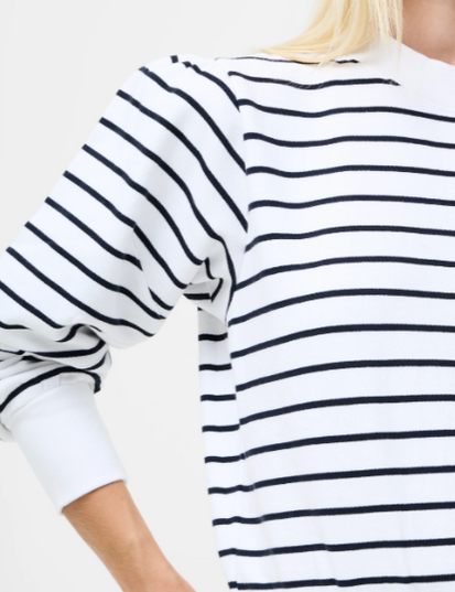 French Connection Sunday Sweat Striped Sweatshirt - Linen White/Blue
