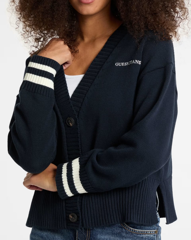 Guess Jeans Embroidered Logo Varsity Cardigan - Navy