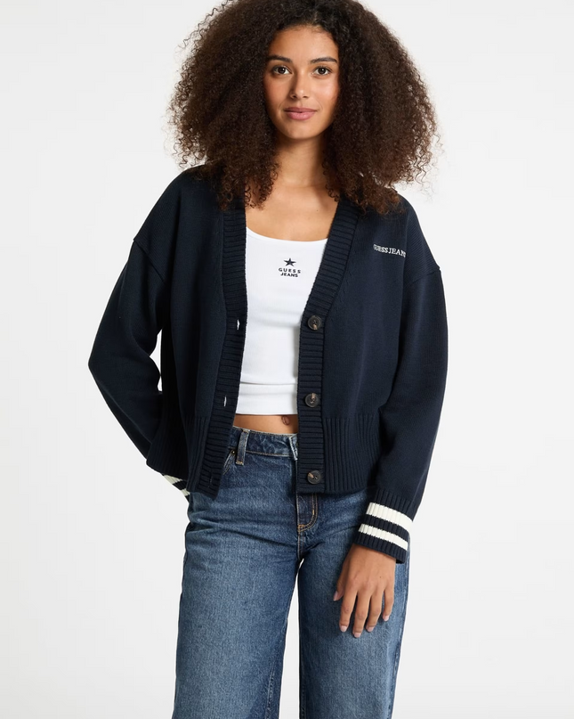 Guess Jeans Embroidered Logo Varsity Cardigan - Navy