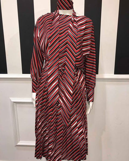 Striped Detail Dress - Red/Navy/White