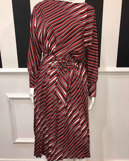 Striped Detail Dress - Red/Navy/White