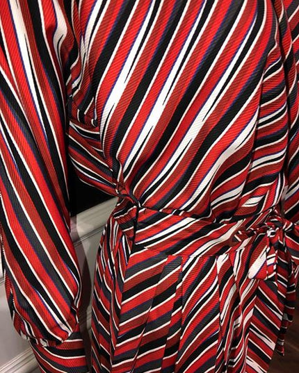 Striped Detail Dress - Red/Navy/White